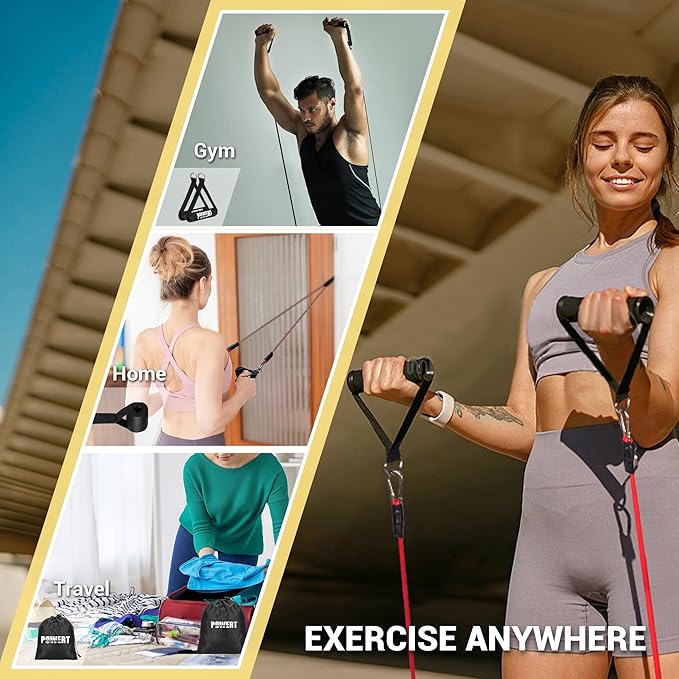 POWERT Resistance Bands Set (11pcs), Workout Bands with Handles, Door Anchor, Ankle Straps and Carry Bag, Exercise Bands, Portable Set, Good for Home Gym Fitness,Sports, Physical Therapy