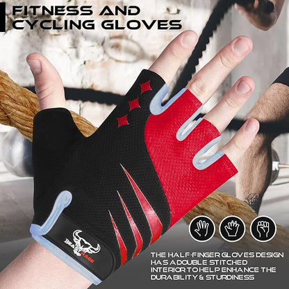 BEAST RAGE Half Finger Cycling Gloves for Men Women, Gel Padded Anti-Slip Shock Absorbing Weight Lifting Gym Gloves Cycle Mountain Bike Gloves for MTB, Biking, Hiking