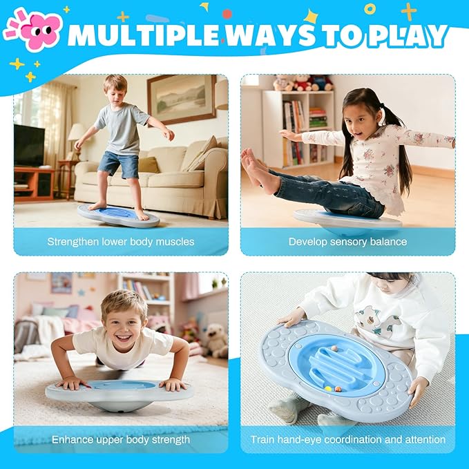 Balance Board Kids Maze, Toddler Balance Boards for Sensory Training Core Strength & Coordination, Kids Wobble Board with Non-Slip Pedals, Active Play for 3+ Years