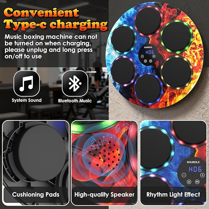 Music Boxing Machine with Gloves - Wall Mounted Punching Trainer for Adults & Kids, 9-Speed Punch Game, Wall Boxing Punching pad, 2025 Upgrade Gifts for Boys Age 6+