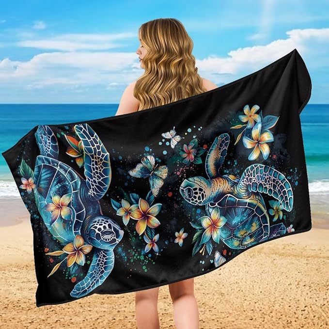Bulopur Sea Turtle Car Seat Cover Towels Front Seats Boho Floral Sweating Car Seat Cover Highly Absorbent for Surfing Yoga Gym Workout Towel Blanket