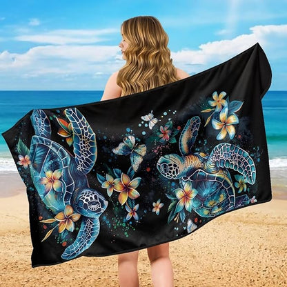 Bulopur Sea Turtle Car Seat Cover Towels Front Seats Boho Floral Sweating Car Seat Cover Highly Absorbent for Surfing Yoga Gym Workout Towel Blanket
