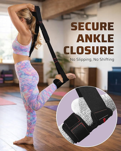 Quad Stretch Strap with Secure Ankle Support – 4-Loop Quad & Hip Flexor Stretch Band for Physical Therapy, Mobility & Post-Workout Recovery, Non-Elastic Leg Stretching Strap for Home & Gym