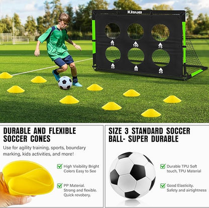 Kids Soccer Goal for Backyard Set - 2 of 6x4 ft Soccer Goals Training Equipment, Soccer Net for Kids Age 3-5 6-8 8-10 10-12, Ball, Targets for Toddler Kid Youth Soccer Games Sports Outdoor Play