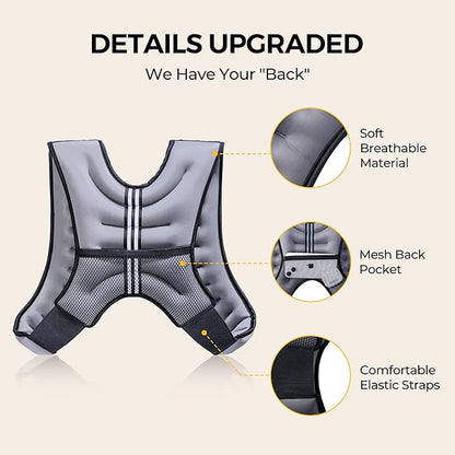 PACEARTH Weighted Vest,6lb/8lb/10lb/12lb/16lb/20lb/25lb/30lb Weight Vest with Reflective Stripe, Body Weight Vests for Women, Men, Weight Loss Workout, Strength Training, Running, Walking, Jogging