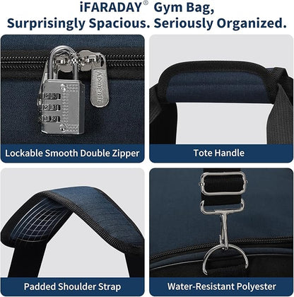 52L Men's Gym Bag with Shoe Compartment - 24-inch Duffle Bag for Travel, Sports, Fitness & Workout (Navy Blue)