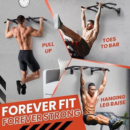 Yes4All Multi-Grip Wall Mount Pull-Up Bar, 16 Inches & 24 Inches Reversible Stud and Wall Compatibility Mounted Pull Up Bar Design, Solid Construction Strength Training