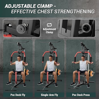 Multifunctional Home Gym Equipment - 300LB Capacity All-in-one Workout Station with Cable Pulley System, LAT Pulldown, Chest Press & Leg Extension for Full Body Strength Training