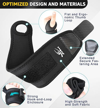 HiRui Wrist Brace 2 Pack - Pain Relief for Arthritis, Tendonitis, Carpal Tunnel | Durable Wrist Wraps Support for Weightlifting Powerlifting Bodybuilding CrossFit Tennis | One Size Adjustable (Black)