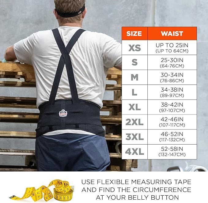 Ergodyne ProFlex 1650 Elastic Back Support Belt, Adjustable, Removeable Straps