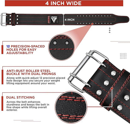 RDX Weight Lifting Belt for Men Women, IPL USPA Approved, 6mm Thick 100% Leather, 4” Powerlifting Back Support, Squat Deadlift Bodybuilding Exercise Fitness Gym Workout Strength Training up to 700 LBS