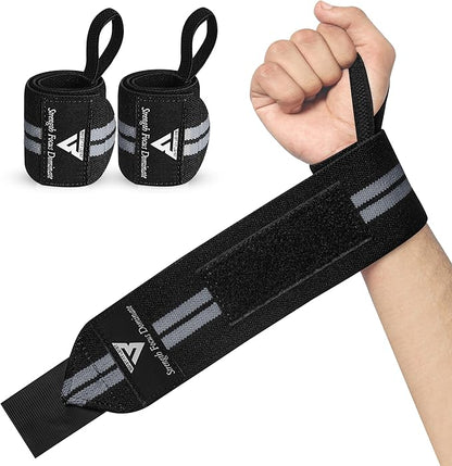 Weight Lifting Wrist Wraps – 18” Cotton Wrist Support with Thumb Loop – Gym Straps for Workout Powerlifting Weightlifting Fitness Strength Training, Stiff Wrist Straps