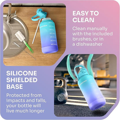 1 Gallon Water Bottle with 128 oz Capacity - Motivational Time Markers for Daily Hydration Goals - Leakproof BPA Free Tritan with Removable Straw
