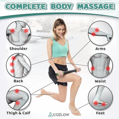 Muscle Roller Stick - Black Green - Body Massage Tool w/ 9 Rollers & Non-Slip Handles for Deep Tissue Massage & Maximum Muscle Recovery - by Cozlow