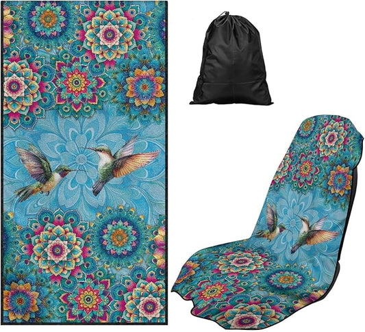 Bulopur Hummingbird Sweat Proof Towel for Car Seat Soft Comfortable Beach Towel After Gym Beach Yoga Workout Removable Boho Automotive Accessories