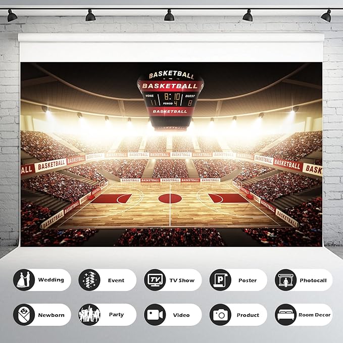 Basketball Court Backdrop Basketball Stadium Arena Photography Background Sports Basketball Fans Party Backdrop Decors Basketball Stadium Arena Match Games Background Decorations Props 20x10ft