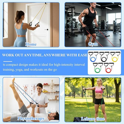 10 Pcs Exercise Resistance Bands with Handles, Exercise Stretch Bands, Physical Resistance Tube Workout Band with Door Anchor for Women Men Muscle Toning Strength Training Physical Therapy Work