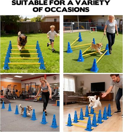 Dog Agility Hurdle Cone Set, 10er 12.5Inch Agility Cones and 5er 31.5Inch Agility Rods, Height Adjustable Crossbar for Dog Obstacle Course Rehabilitation & Beginners