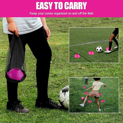 25pcs Soccer Cones for Sports Training, Mini Football Cones & Mesh Bag Flexible Agility Cones Premium Training Cones for Basketball Football Running Drills Sports Games Skating Kids