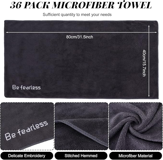 Newwiee 36 Pcs Microfiber Gym Towels for Exercise Fitness Bulk 32 x 16 Inch Soft Quick-Drying Sweat Absorbent Yoga Towel for Women Men Be Fearless Sport Towel for Cycling, Swimming, Workout, Camping