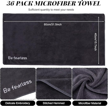 Newwiee 36 Pcs Microfiber Gym Towels for Exercise Fitness Bulk 32 x 16 Inch Soft Quick-Drying Sweat Absorbent Yoga Towel for Women Men Be Fearless Sport Towel for Cycling, Swimming, Workout, Camping