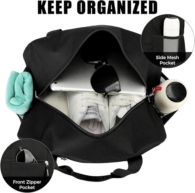 14 inch Small Gym Bag for Men & Women, Mini Duffle Bag for Travel Sports, Lightweight Carry On Duffel Bag, Black