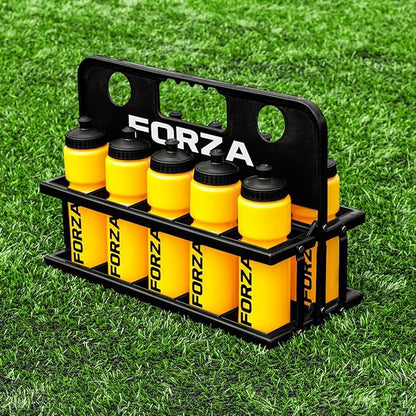 FORZA Team Sports Water Bottles | 25oz Capacity with Portable Carry Bag or Foldable Carrier - BPA-Free Plastic for Hydration on the Go (Foldable Carrier, Yellow)