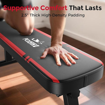 FLYBIRD Foldable Flat Weight Bench For Home Gym, Sturdy Strength Training Workout Bench, Space-saving Bench Press Flat Exercise Bench, Easy to Assemble