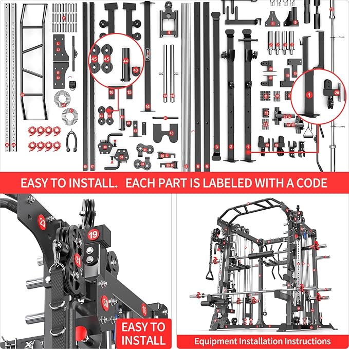 Multi-Purpose Squat Rack,Smith Machine Weight Rack Set with Cable Crossover System, Home Gym Power Racks, Power Racks and Packages