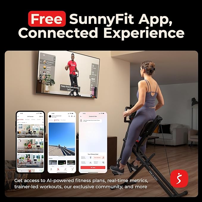 Sunny Health & Fitness Smart Heavy Duty Row-N-Ride, Squat Assist Trainer for Full Body Workout, 350 LB Capacity, 5-Level Resistance, Padded Seat, and Free SunnyFit App Connection – NO. 077PLUSSMART
