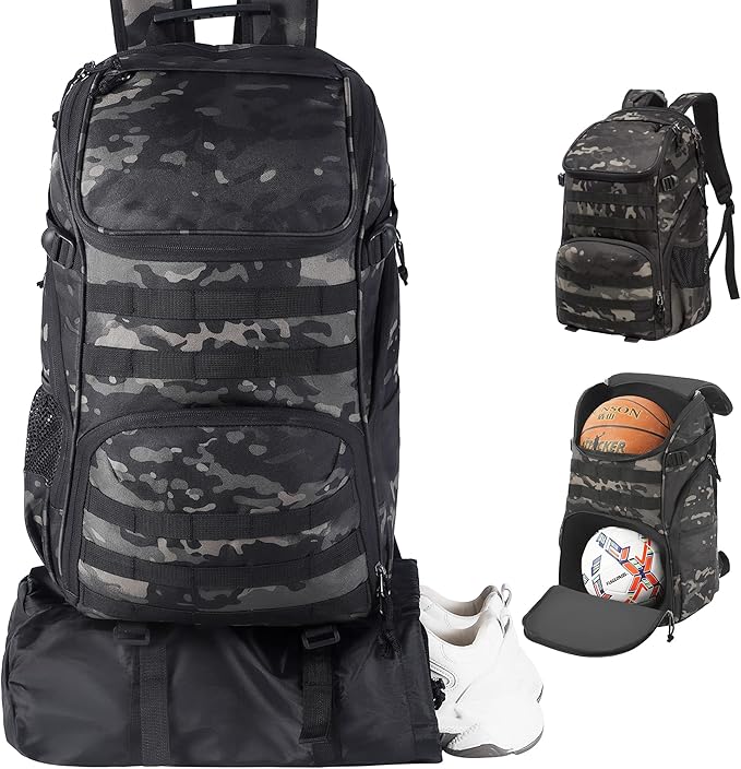 TRAILKICKER Basketball Bag Backpack with Ball Holder Multi-Sport Backpack for Soccer Volleyball Football Baseball Helmet