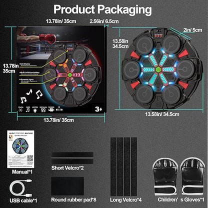 Music Punching Machine for Kids Adults,Bluetooth Wall Mounted Boxing Trainer with Gloves,Rhythm Lights,2 Player Battle Mode,Reaction Training Pad,Home Gym Sport Toys Gifts for Boys Girls Teens 3-12+
