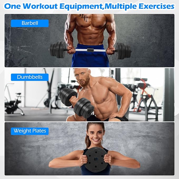 Goplus Adjustable Dumbbells, 66 LBS Free Weights 3 in 1 Changeable Dumbbell and Barbell Set with Connectors for Men Women Home Gym Fitness Workout Strength Training