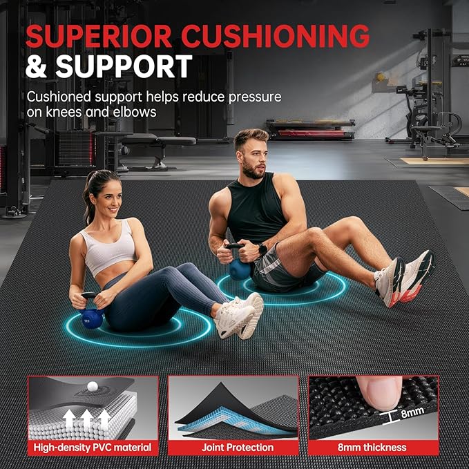 Extra Large Exercise Mat, 10'x6'/9'x6'/8'x6'/7'x5'/6'x4'(8mm) Thick Workout Mat for Home Gym & Garage Flooring, Shoe-Friendly, High-Density, MMA, HIIT, Weight Lifting, Cardio&Strength