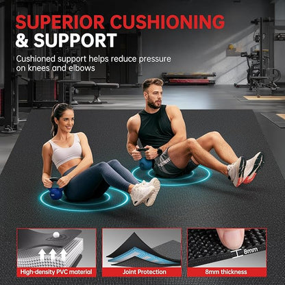 Extra Large Exercise Mat, 10'x6'/9'x6'/8'x6'/7'x5'/6'x4'(8mm) Thick Workout Mat for Home Gym & Garage Flooring, Shoe-Friendly, High-Density, MMA, HIIT, Weight Lifting, Cardio&Strength
