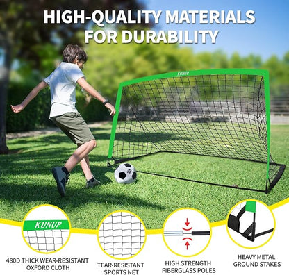 2 Set Kids Soccer Goals for Backyard with Training Equipment, Portable Foldable Practice Nets with Ball, Dice & Mat, Cones, Air Pump and Carry Bag for Toddler Youth Outdoor Sports Game