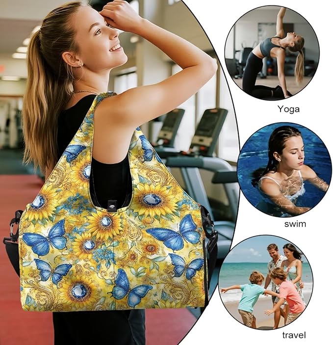 Gym Bag with Yoga Mat Holder Large Tote Bag With Multi Pockets for Women Men Dry Wet Separated Pocket Carryall Yoga Tote Bag for Pilates Travel Workout Office