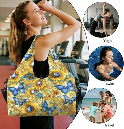 Gym Bag with Yoga Mat Holder Large Tote Bag With Multi Pockets for Women Men Dry Wet Separated Pocket Carryall Yoga Tote Bag for Pilates Travel Workout Office