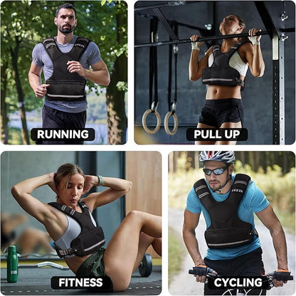HEETA Adjustable Weighted Vest for Women Men, 4-10lbs/10-18lbs/20-32lbs Body Weight Vest Exercise Set with 6 Ironsand Weights & Reflective Strips for Walking Running Workout Cardio Strength Training