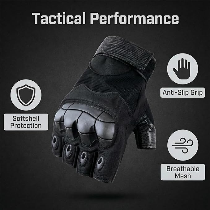 Fingerless Tactical Motorcycle Gloves for Men Women, Breathable TPU Protection, for Cycling ATV Riding Tactical Training Fitness Workout Black L