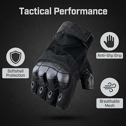 Fingerless Tactical Motorcycle Gloves for Men Women, Breathable TPU Protection, for Cycling ATV Riding Tactical Training Fitness Workout Black L