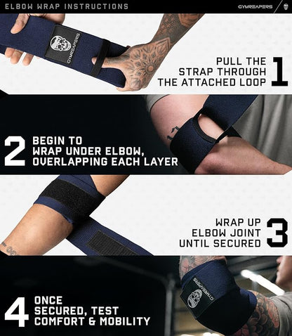 Gymreapers Weightlifting Elbow Wraps (1 Pair) - Flexible 40'' Elbow Compression Strap & Joint Support Brace - for Bench Press, Powerlifting, and Pressing
