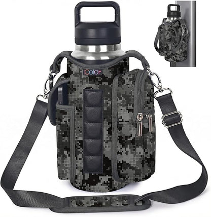 icolor Magnetic Gym Bag Water Bottle Carrier Holder with Phone Pockets & Shoulder Strap,Gym Magnetic Bag 5 Built-in Magnets Gym Accessories Organizer Sling Bottle Bag Pouch Sleeve