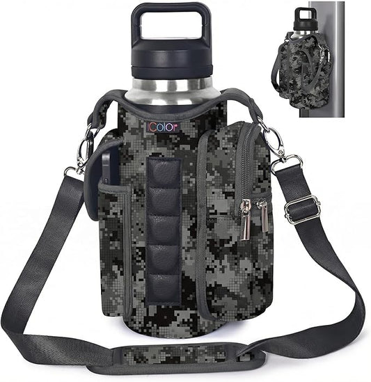 icolor Magnetic Gym Bag Water Bottle Carrier Holder with Phone Pockets & Shoulder Strap,Gym Magnetic Bag 5 Built-in Magnets Gym Accessories Organizer Sling Bottle Bag Pouch Sleeve