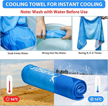 SYOURSELF Cooling Towel, Cooling Towels for Neck,40" x 12"Ice Towel for Instant Cooling Relief, Soft Breathable Chilly Towel, Perfect Yoga, Golf, Sports, Gym, Workout, Athletes Towel (1PC-Gblue)