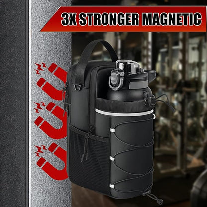 Magnetic Gym Bag for Men and Women, Water Bottle Holder, Gym Pouch with Shoulder Strap for Travel, Sports, Work, Fitness (Strap)