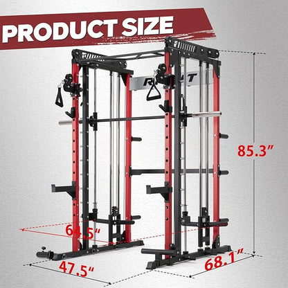 RitFit M1 Pro Smith Machine with Cable Crossover System, Multi-Function Squat Rack Power Cage for Home Gym, Power Rack and Packages