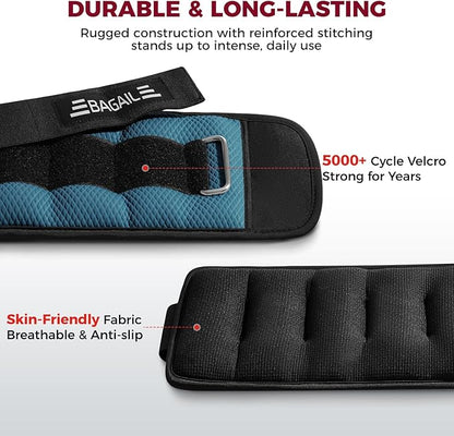 BAGAIL Ankle Wrist Weights for Women & Men, One Pair of 1/2/4/6/8/10 LBS Wearable Leg Arm Weights with Sleek Design & Secure Fit for Walking, Running, Pilates, Home Fitness & Physical Therapy