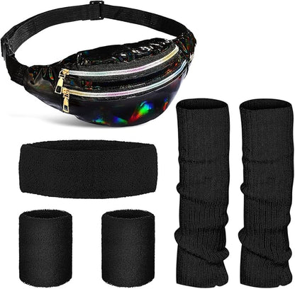 SATINIOR 80s Women Workout Outfit Neon Leg Warmer Headband Wristbands Fanny Pack Set 80s Accessories for Yoga Running