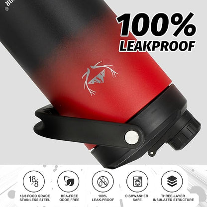 NATURE PIONEOR 64 oz Insulated Water Bottle - Double Vacuum Stainless Steel Half Gallon Water Jug with Holder/Carrier, Wide Mouth, Outdoor Sports, Hiking, Camping, Gym